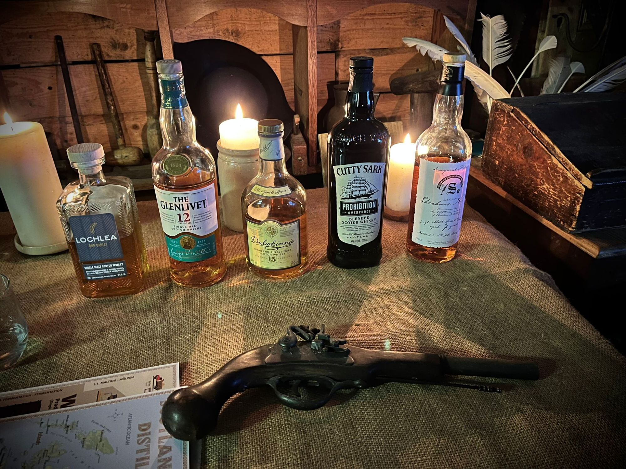 Five whiskies and a flintlock.